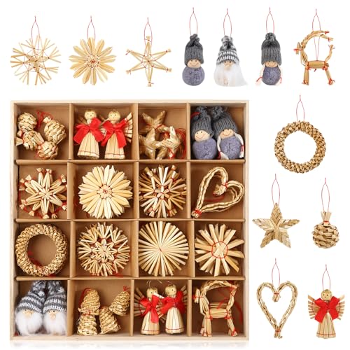 Anstore 58 Teiliges Strohsterne Christbaumschmuck, Weihnachtsbaumschmuck Set aus Stroh, Strohsterne für Baumschmuck Weihnachten & Natürlicher Weihnachtsdekoration von Anstore