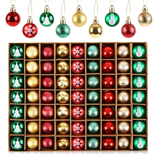 Anstore 63pcs Weihnachtskugeln, Schöne Christbaumkugeln Weihnachtsbaum Deko & Christbaumschmuck, 3cm-glänzend Weihnachtsdeko Weihnachtskugeln Rot&Grün&Gold von Anstore