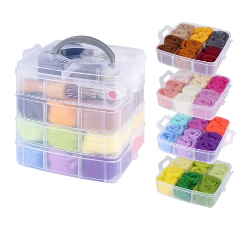 Anstore Filzwolle Set, Nadel Filzen Starter Kit enthält 30 Farben Wolle Roving, Wolle Malerei Kit und Nadel Filzen Werkzeuge für Hand Spinning DIY Craft Projekte Anfänger mit Aufbewahrungsbox von Anstore