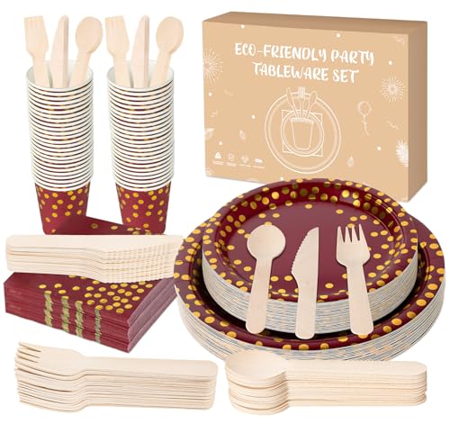 Anstore Pappteller Rot mit Goldenen Punkten, 200 Stück Wiederverwendbar Partygeschirr Set mit Gabeln Messer Löffel Servietten Teller Becher, 25 Gäste Partyteller für Geburtstag Hochzeiten Weihnachten Anstore Pappteller Rot mit Goldenen Punkten, 200 Stück Wiederverwendbar Partygeschirr Set mit Gabeln Messer Löffel Servietten Teller Becher, 25 Gäste Partyteller für Geburtstag Hochzeiten Weihnachten von Anstore
