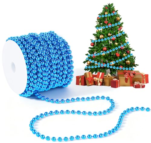 Anstore Perlenband Blau Christbaumkette Perlenkette Weihnachtsbaum Perlengirlande Perlenschnur Weihnachten Advent Hochzeit Tischdeko Zubehör DIY, 15m/Rolle 6mm Weihnachtsbaumschmuck Kunststoff Perle von Anstore