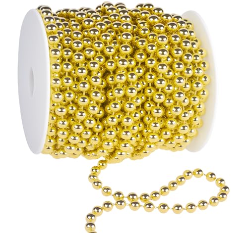 Anstore Perlenband Perlenkette Perlengirlande Perlenschnur Weihnachten Advent Hochzeit Deko Tischdeko,Gold, 15 Meter von Anstore