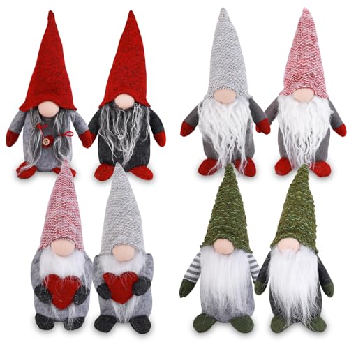 Anstore Weihnachtsdeko Wichtel 8 Stück, 20cm Deko Wichtel Handgemachte Weihnachtswichtel Groß für Familie Ostern Weihnachten，Rot & Grün & Grau von Anstore