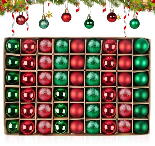 Anstore 54er Weihnachtskugeln Rot Grün Set, Kunststoff Weihnachtsdeko Weihnachtsbaum Deko & Christbaumschmuck, Christbaumkugeln Ornamente Weihnachtsbaumschmuck für Partei von Anstore