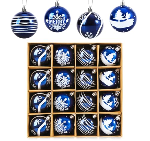 Anstore Weihnachtskugeln Kunststoff, 16pcs Weihnachtskugeln Blau Weiß, 6cm -Christbaumschmuck Christbaumkugeln Kunststoff Ornamente Weihnachtsbaumschmuck für Partei von Anstore