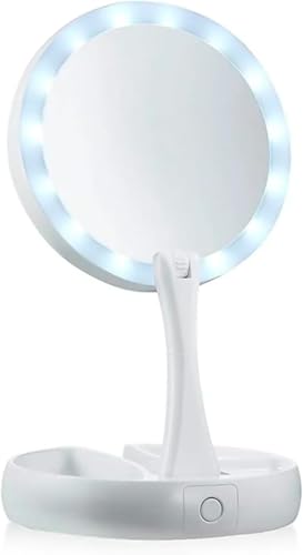 AntDau71® - Kosmetikspiegel mit LED-Licht, 1x/10-fache Vergrößerung, Kosmetikspiegel für Tisch und Badezimmer, zusammenklappbar und drehbar, leicht und kompakt für Reisen, batteriebetrieben und USB von AntDau71