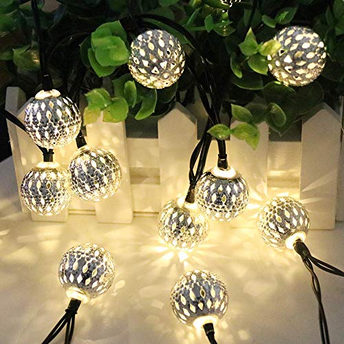 EONANT Solar Outdoor Metall Lichtkette, 15.7FT 20LED Metall warmweiß Licht Dekoration Lampe String Orientalische Atmosphäre, in festlichen Schlafzimmer Hochzeitsgarten verwendet (Marokkanischer Ball) von EONANT