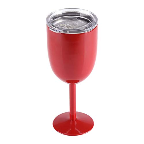 Edelstahl-Kelch mit Deckel, doppelwandig, vakuumisoliert, Cocktailglas, Weinbecher, ideal für Rotwein, Geschenk, 300 ml, Rot von Antcher