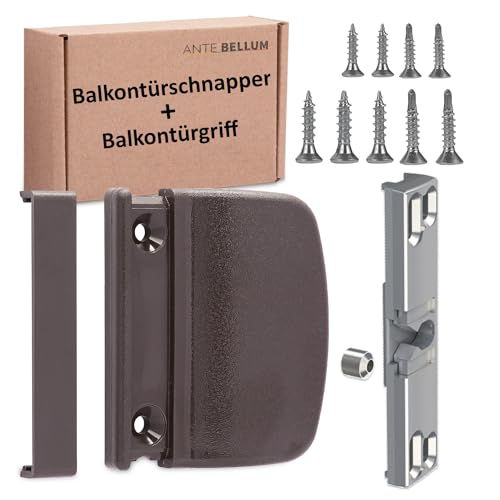 Ante bellum Balkontür Schnäpper und Balkontürgriff, Set mit Griff Balkontür Außen und Balkontür Schließer inklusive Schrauben (RAL 8019) von Ante bellum