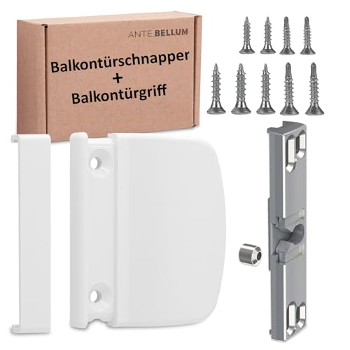 Balkontür Schnäpper und Balkontürgriff, Set mit Griff Balkontür Außen und Balkontür Schließer inklusive Schrauben - Ante bellum (RAL 9016) von Ante bellum