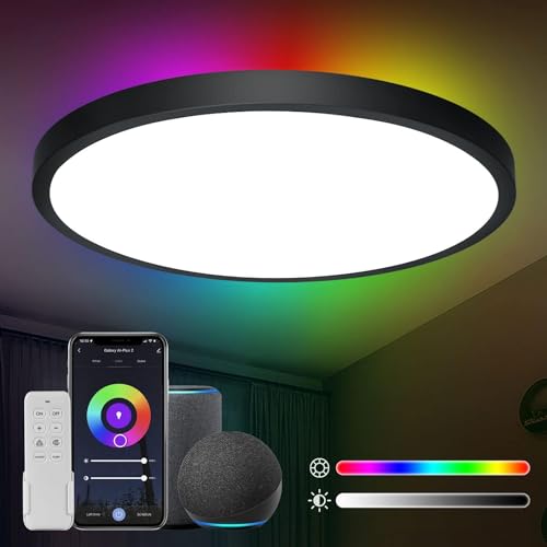 Anten 24W Smart LED Deckenlampe Ø30CM 2800LM RGB Wifi Deckenleuchte mit Fernsteuerung Steuerbar via App Kompatibel Alexa und Google Assistant für Wohnzimmer, Schwarz, (GA300-24W) von Anten