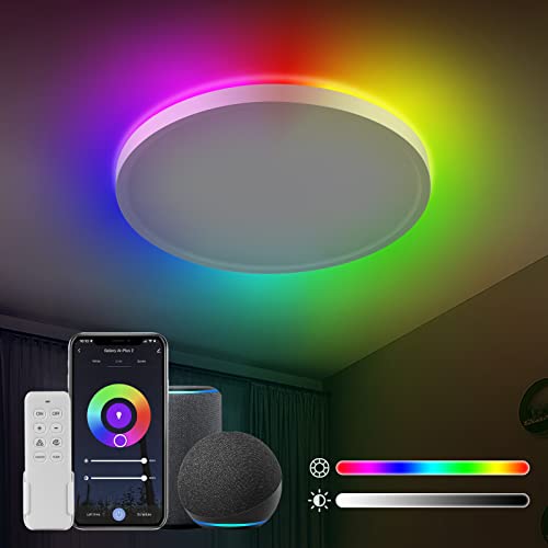 Anten 24W Smart LED Deckenlampe | Ø30CM 2800LM | RGB Wifi Deckenleuchte mit Fernsteuerung | RGB Steuerbar via App | Kompatibel mit Alexa und Google Assistant | für Wohnzimmer Schlafzimmer, Weiß von Anten