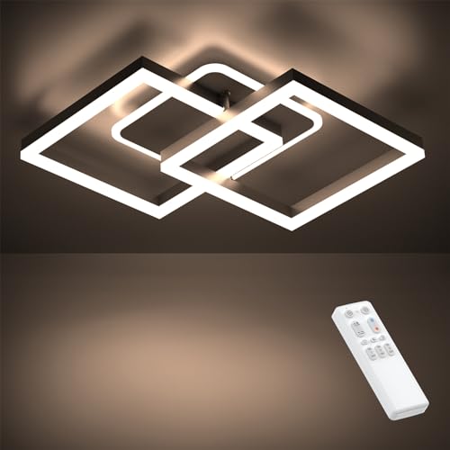 Anten LED Deckenlamape Wohnzimmer Modern Geometrisch, 40W Wohnzimmerlampe mit Fernbedienung Stufenlos Dimmbar 3000-6500K, Deckenleuchte aus Metall für Wohnzimmer Schlafzimmer, Schwarz von STEO