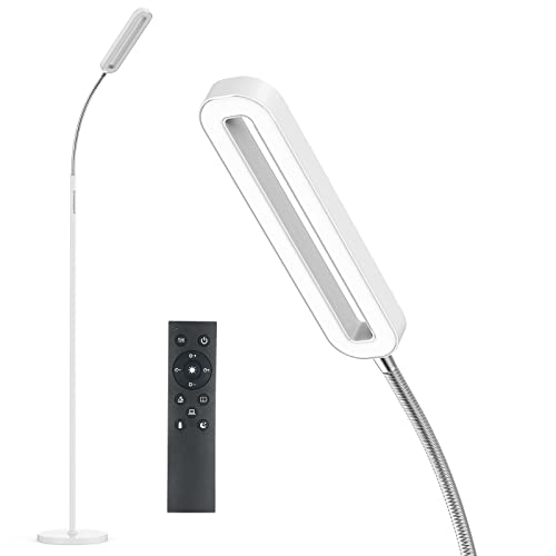 Anten Stehlampe Dimmbar Weiß | 12W 1200lm LED Stehleuchte Wohnzimmer mit Fernbedienung & Touch-Steuerung | 4 Farbtemperatur 3K-6K Leselampe mit 360° Verstellbarem Schwanenhals für Schlafzimmer Büro von Anten