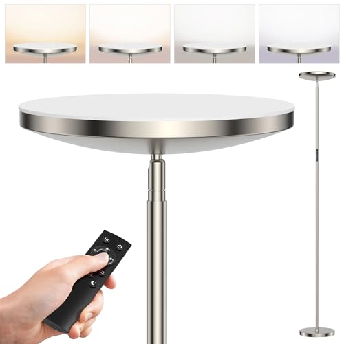 Anten Stehlampe LED 30W Nickel | 3330LM Deckenfluter LED mit Fernbedienung & Touch Steuerung | Stehlampe Dimmbar mit 4 Farbtemperatur, Stehleuchte LED für Wohnzimmer Schlafzimmer, Büro von STEO
