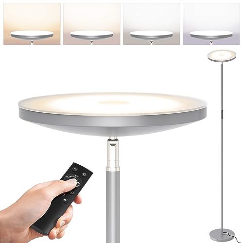 Anten LED Deckenfluter Stehlampe 30W, Stufenlos Dimmbar Stehleuchte mit 4 Farbtemperaturen, Industrielle Standlampe mit Touch & Remote Control, Standleuchte für Wohnzimmer, Schlafzimmer, Grau von Anten