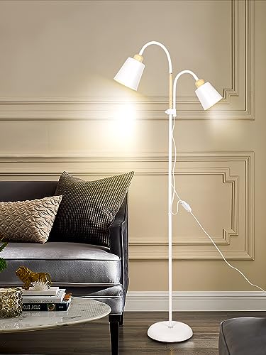 Anten Stehlampe mit leselampe Wohnzimmer Valis | E27 Fassung max. 60W | 360° Schwenkbare 2 Lampenköpfe Stehleuchte | moderne Metall Sofa Lampe mit Höhe 159 cm | für Schlafzimmer Weiß ohne Birne von Anten