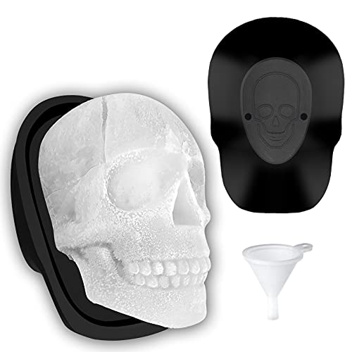 Extra große 3D-Totenkopf-Eiswürfelform – Silikon-Eisformen für Whisky mit Trichter für große Mundbecher – Eisbereiter mit Harz-Schokoladenzucker-Form für Partys (1 Stück) von Antenda