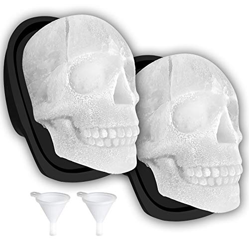 Große 3D-Totenkopf-Eisform aus Silikon, Totenkopf-Eiswürfelformen mit Trichtern für große Mundbecher, langlebig, schwarzer Totenkopf-Eisbereiter Whiskey, Bourbon, Cocktails, Bier, Partys (2 Stück) von Antenda