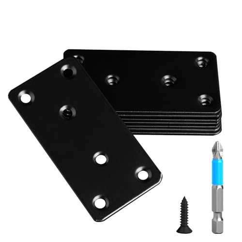 Anterrific Reparaturplatte, 8 x 4 cm, Edelstahl, flache Platten mit Löchern, gerade Metall-Montagestreben für Möbel, Holzverbindungen und Befestigungselemente (schwarz), 8 Stück von Anterrific