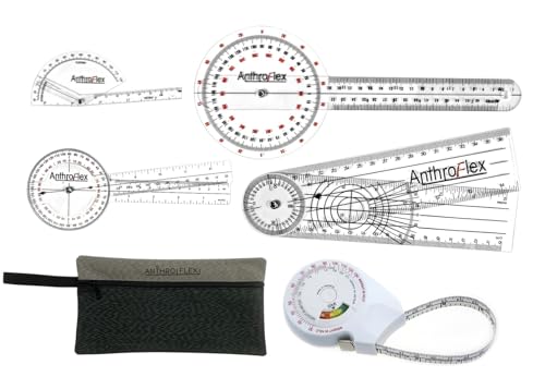 AnthroFlex 6-teiliges Goniometer Set mit 4 Goniometern, Maßband, Transporttasche von AnthroFlex
