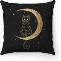 Wicca Cat & Moon Witchy Home Decor Spun Polyester Quadrat Kissen, Deko Geschenk Für Wohnzimmer, Schlafzimmer von AntiSocialTribe