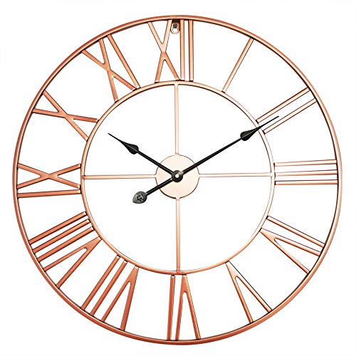 Antic by Casa Chic - Große Metall Wanduhr mit Quarz Uhrwerk - 76 cm Durchmesser - Römische Ziffern - Vintage Zeiger - Rosegold von Antic by Casa Chic