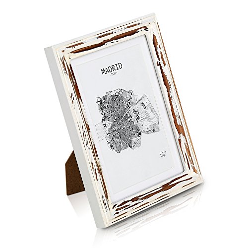 Antic by Casa Chic - Shabby Chic Bilderrahmen 13x18 cm - Glasfront - mit Passepartout für 10x15 Fotos - 2 cm Rahmenbreite - Echtholz - Braun Weiß von Antic by Casa Chic
