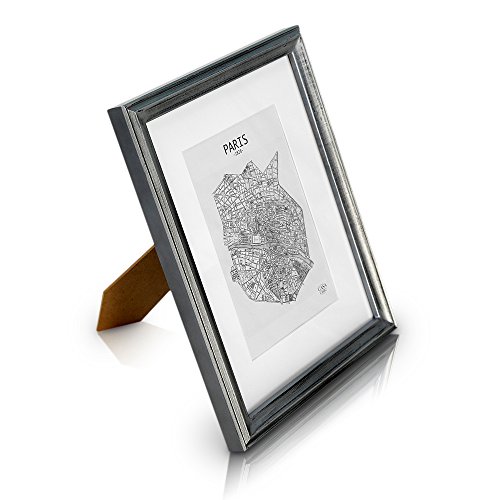 Shabby Chic Bilderrahmen 20x25 cm - mit Passepartout für 13x18 Fotos - Glasfront - 2 cm Rahmenbreite - Echtholz - Silber von Antic by Casa Chic