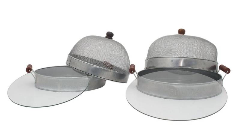 AnticLine Dekotablett 2er Tablett Set mit Glasboden Haube Servierplatte Obstschale Antic (Set bestehend aus 2 Tabletts mit Haube) von AnticLine