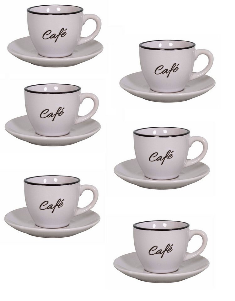 AnticLine Espressotasse 6er Set weiß Espressotassen mit Unterteller Mokkatassen Antic Line, Steingut von AnticLine