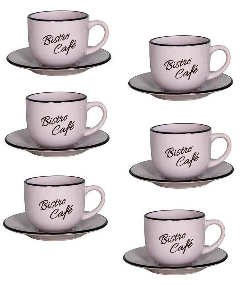 AnticLine Tasse 6er Set weiß Kaffeetassen mit Unterteller Tasse 200ml Antic Line, Steingut von AnticLine