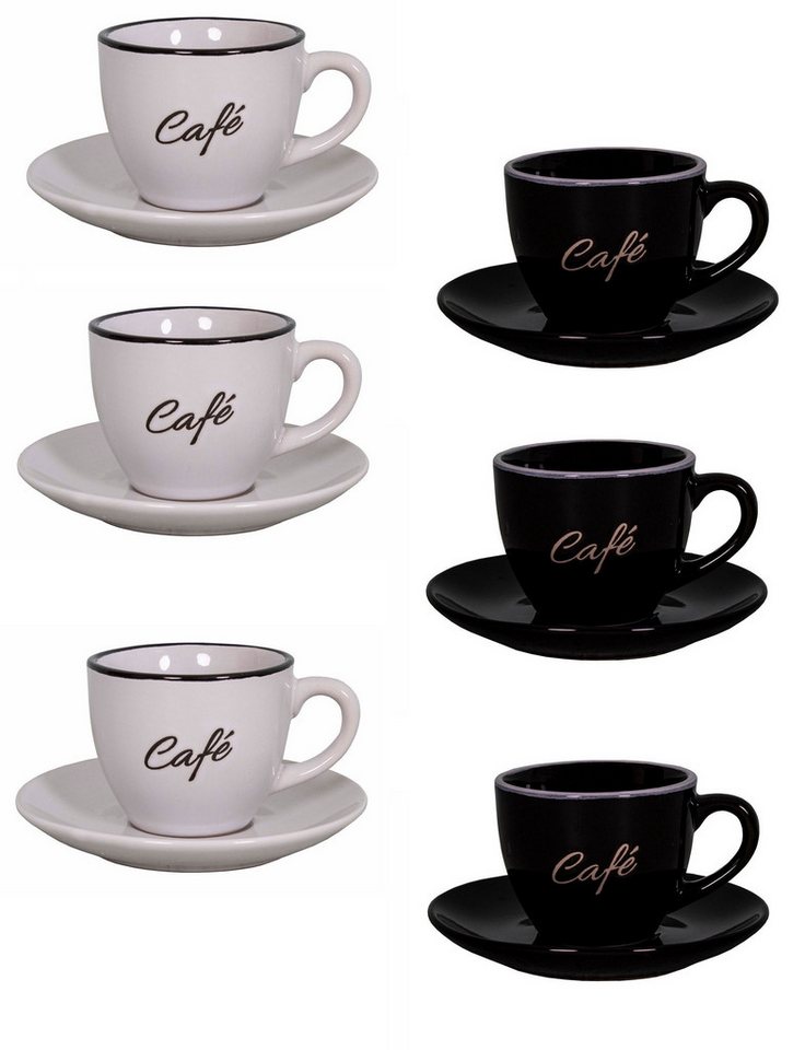 AnticLine Tasse 6er Set weiß u. schwarz Espressotassen mit Unterteller Antic Line, Steingut von AnticLine