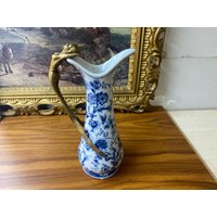 Karaffe Porzellan Mit Bronze Im Blaue Weiß Blumen Motiv von AntikBayern