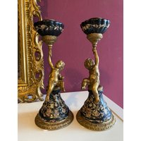 Vintage 2 Set/Kerzenständer Porzellan Mit Bronze von AntikBayern