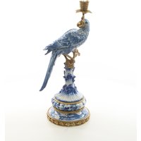Vintage Kerzenhalter Kerzenständer Papagei Porzellan Skulptur Antik-stil Blau Blumen Motiv von AntikBayern