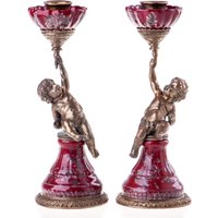 Vintage Rote Porzellan Kerzenständer Engel Putte 2/Set Bronze Antik von AntikBayern