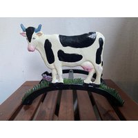 Vintage Schlauchhalter Kuh Aus Gusseisen H.21cm von AntikBayern