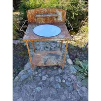 Alter Waschtisch Um 1890 Mit Handtuchhalter, Emaille Schale, Shabby Chic von AntikDekoVintage
