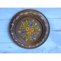 Hölzerne Handbemalte Florale Wandplatte, Wandplatte Zum Aufhängen, Aus Holz, Bauernmalerei von AntikGift