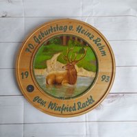 Vintage Holzziel Reh Im See 70. Geburtstag V. Heinz Rehn 1993 Handgemacht Handbemalt, Made in Germany von AntikGift