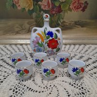 Vintage Kalocsa Handgemalte Florale Porzellan Karaffe 0058 Mit 6 Tassen Set Mid Century Modern Ungarn Buntes von AntikGift
