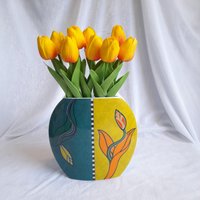 Vintage Rosenthal Vase 19 cm Jan Van Der Vaart Studio Line Germany Pop Art Blumenmotiv, Auf Beiden Seiten Verschiedene Muster, 1960Er Jahre von AntikGift