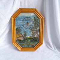 Vintage Wanduhr, Dekorative Malerei Auf Glas Mit Ländlichem Motiv, Haus Im Feld, Blumen, Uhr-Malerei, Geschrieben Von Der Künstlerin Vintage Wanduhr, Dekorative Malerei Auf Glas Mit Ländlichem Motiv, Haus Im Feld, Blumen, Uhr-Malerei, Geschrieben Von Der Künstlerin von AntikGift