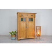Großes Restauriertes Jugendstil Weichholz Vertiko Mit Strukturglas Von 1900 von AntikHandelLux