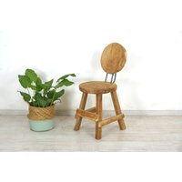 Kleiner Vintage Hocker in Teak-Massiv, Kinderstuhl, Altholz, Massivholz Sitz von AntikHandelLux