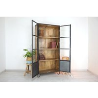 Massive Große Industrie-Design Vitrine Aus Recyceltem Teakholz, Eisen von AntikHandelLux