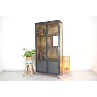 Massive Große Industrie-Design Vitrine Aus Recyceltem Teakholz, Eisen von AntikHandelLux