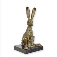 Schöne Bronzefigur Sitzender Hase Nach Milo, Auf Marmorsockel von AntikHandelLux