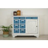 Traumhafte Apothekerkommode in Shabby-Chic, Mit Emailleschildern von AntikHandelLux